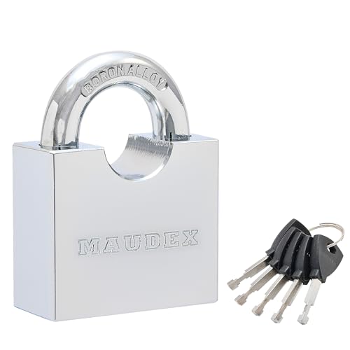 Maudex® RPB45 - Candado resistente con 5 llaves, grillete endurecido resistente a los cortes de 9 mm, cuerpo cromado resistente a la intemperie, cerradura pequeña con llave para taquillas de gimnasio