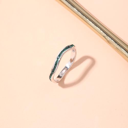 Muses Art Design Birthstone Eternity Band Ring Wave Style (Channel Set/Full Round), Stackable Fashion Ring with Crystal Birthstone4