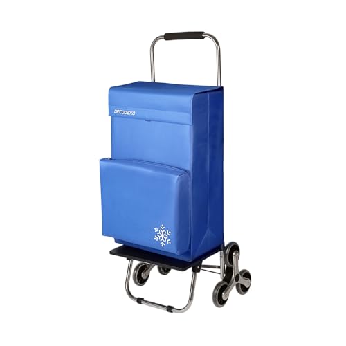 DECODEKO Carrinho de compras dobrável de 50 l com compartimento refrigerante, carrinho de praia 6 rodas e opção de 2 rodas, carrinho de compras ideal para supermercado (6 rodas azuis)