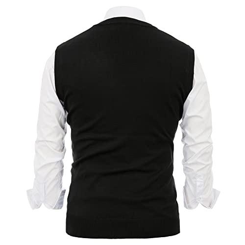 Pj Paul Jones Mens Argyle Sweater Vest Slim Fit V-Neck Lightweight Pullover Vest Black L #TOP6