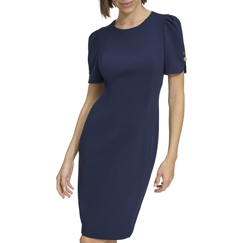 Image of DKNY Women's Short Tulip Sleeve Sheath Dress with Button Detail