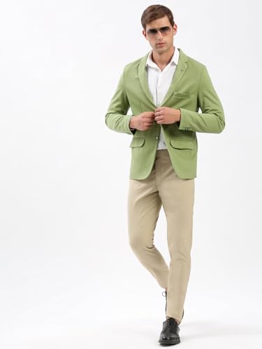 Image of SHOWOFFFF Men Solid Single Breasted Casual Blazer | Notched Lapel Full Sleeves Cotton Blazer for Mens | Slim Fit Regular Length Blazer for Men's