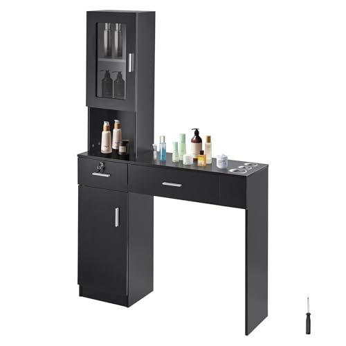 VEVOR Meuble de Salon de Coiffure Murale pour Coiffeur, Ensemble de Meubles de Spa de beauté, avec 1 Armoire de Rangement, 3 Compartiments, 2 tiroirs (Un...