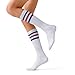 Fszsaa 80s Retro Striped Knee High Socks for Women Outdoor Cotton Thigh High Stockings Casual Athletic Skating Tube Socks