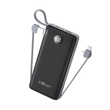 Power Bank, Carregador Portátil de 20000mAh com Carga Rápida, Múltiplas Portas, Design Leve e Proteção Inteligente para Dispositivos iOS e Android/USB/Type-C/Preto/(KV-P204-‎Preto)