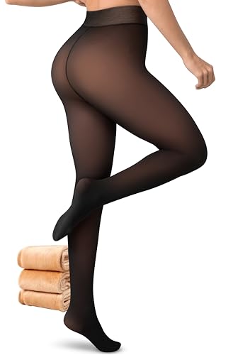 Image of Vosda Women's Fleece-Lined Tights - Ultra-Warm Fake Sheer Look Pantyhose Thick Leggings for Winter