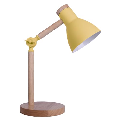 BEL AIR HOME - Lámpara Flexo de Escritorio TEACHER - 1xE-27 - Madera y Metal - Diseño Moderno y Elegante para Oficinas y Escritorios de Casa - Altura de 47cm (No Incluye Bombilla) (AMARILLO)