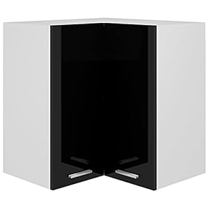 Mogou Eckhängeschrank, Küchenhängeschränke, Küchenschrank Hängend, Wall Cabinet, Oberschrank, Wandschrank Küche, Hochglanz-Schwarz 57x57x60 cm Spanplatte