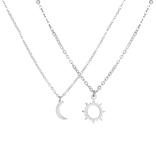 YHIJSR 2 Piezas Collar de Sol y Luna Collares de Amistad de Plata a Juego Collar de Pareja