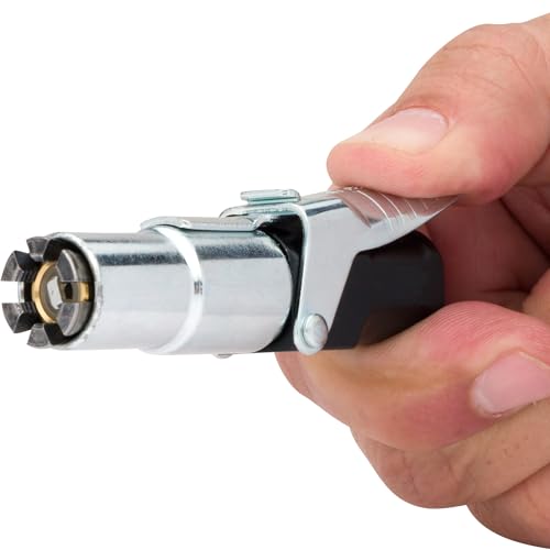 LockNFlate Locking Air Chuck - Six Steel Jaws Lock onto Any tire Valve - Won't Leak or pop Off - Rated to 150 PSI - Closed Flow