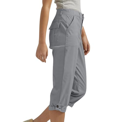 Womens Cargo Capris with Pocket Quick Dry Elastic Waist Hiking Pants Lightweight Casual Travel Running Capri Joggers3