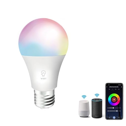 Wiby Lampadina Smart LED E27 14W 1400lm RGBWW 2700-6500K Dimmerabile Wi-Fi 2,4 GHz Compatibile con Alexa e Google Home App Smart Life/Tuya, 1 unità