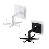 2 Pack 360 Rotating Hooks for Hanging Kitchen Utensil Hanger Under Cabinet Hooks Spatula Spoon Kitchen Utensils Storage Hook Hole-Free Wall Hanging 6-Claw Storage Rack for Kitchen(1 Black 1 White)