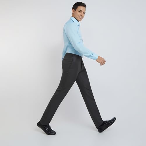 Image of Raymond Men's Slim Fit Mid Rise Structure Pattern Poly Viscose Blend Flat Front Formal Trouser