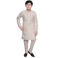 Desi Sarees Boys Cotton Cream Neck Embroidered Kurta With Trouser Pant 994 (Cream, 13 Years)