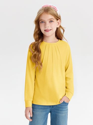 Haloumoning Girls Pleated Long Sleeve Shirts Fashion Dressy Tunic Tops Blouses 5-14 Years2