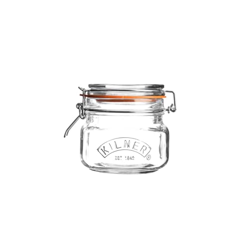 Image of Kilner Premium 4 x 500ml Borosilicate Airtight Square Wire Clip Top Food Storage Container Jar for Kitchen | Multipurpose, BPA Free, Reusable | For thinKitchen