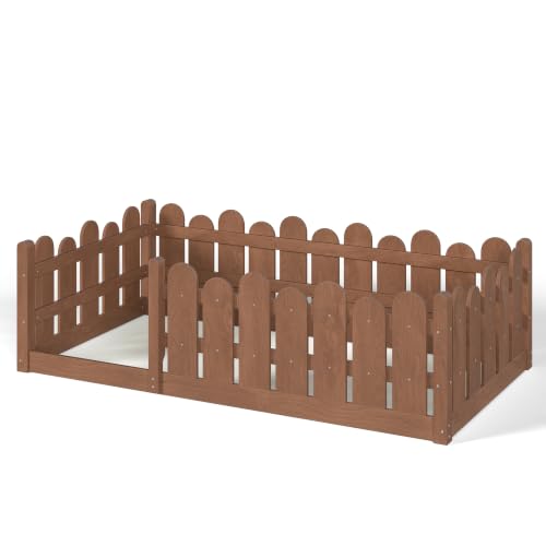 Image of Bellemave Twin Size Kids Montessori Floor Bed,Floor Bed Frame with Rounded Safety Guardrail,Solid Wood Montessori Bed for Girls Boys,Brown