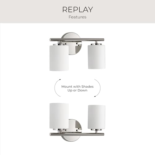 Image of Replay Collection 2-Light Etched White Glass Modern Bath Vanity Light Polished Nickel