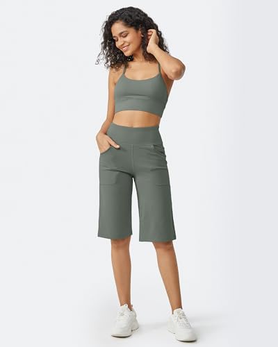 Image of Promover 14 inch /21 inch /23 inch /25 inch Inseam Capri Pants for Women Wide Leg Yoga Cropped Pants with Pockets Loose Casual Summer Pant