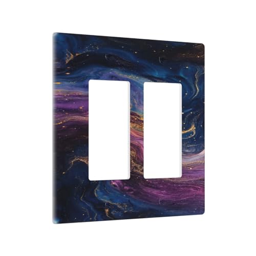 Decorative Outlet Covers Abstract Purple Blue Gold Marble Texture 2 Gang Wall Plate Double Rocker Two Switch Wall Cover Plate Light Switch Cover Plate Faceplate for Bedroom Decor