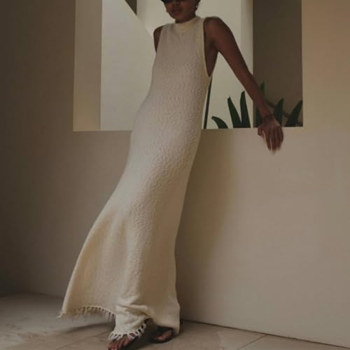 Womens Sexy Fringe Dress Crew Neck Sleeveless Bodycon Knit Long Dresses Casual Party Club Long Dresses3