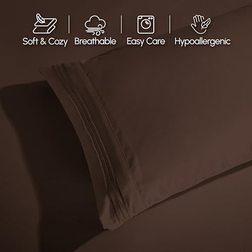 Elegant Comfort Luxurious 1500 Premium Hotel Quality Microfiber 4-Piece Sheet Set, 18-24 Inches Deep - Extra Deep Pocket Sheets - Ultra Soft 4PC Deep Pocket Sheets, Twin/Twin XL, Chocolate Brown