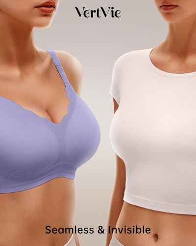 Image of Vertvie Women Seamless Jelly Bras No Underwire Supportive Wireless Push Up Full Coverage Bralette Comfy Scalloped T-Shirt Bra