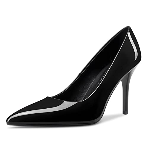 DearOnly Womens Pumps Pointed Toe Slip On Stiletto High Heel Patent Dress Shoes Office 3.5 Inch
