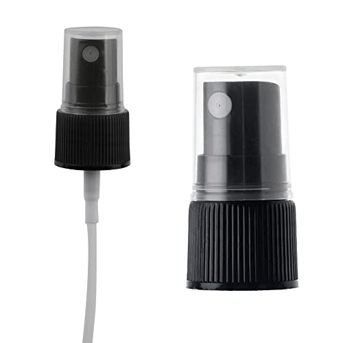 uh*Roh*Muh 20-410 Fine Mist Spray Caps (Pack of 50) Black - Neck Size Ribbed Skirt Spray Bottle Tops Replacement - Perfect for Hair, Skincare and Cleaning Solutions, Clear Plastic Overcap Included