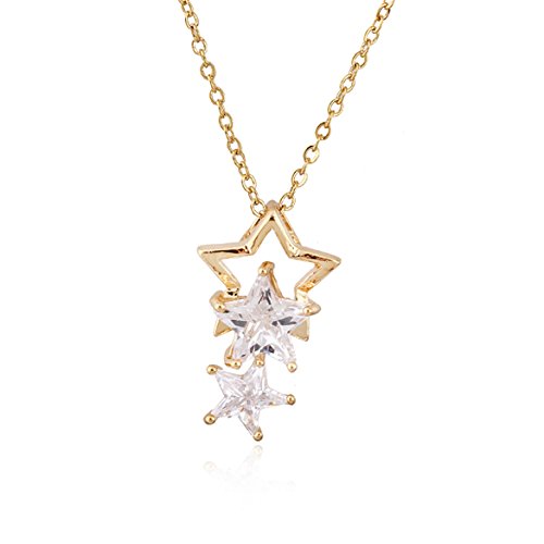 Vktech Multilayer Pentagram Star Shape 18K Gold Plated Pendant Necklace Gold