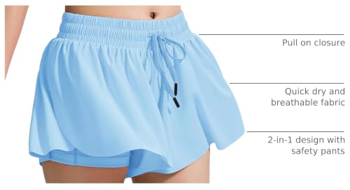 Image of BOOPH Girls Flowy Shorts Kids Athletic Butterfly Shorts with Pockets 2-in-1 | Running Tennis Sports Shorts for Girls 5-14 Years