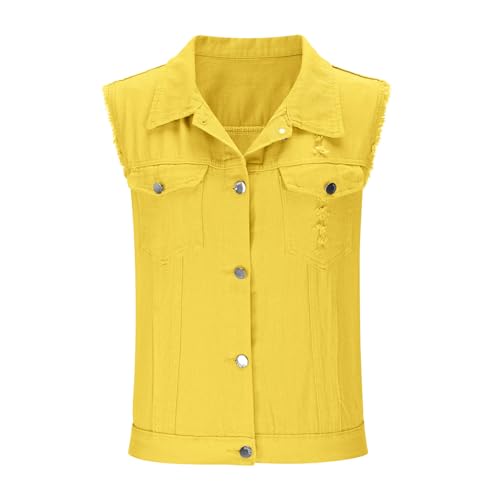 Denim Vest for Women Sleeveless Cropped Jean Jacket Western Fashion Casual Button Collared Frayed Vests Top with Pockets4