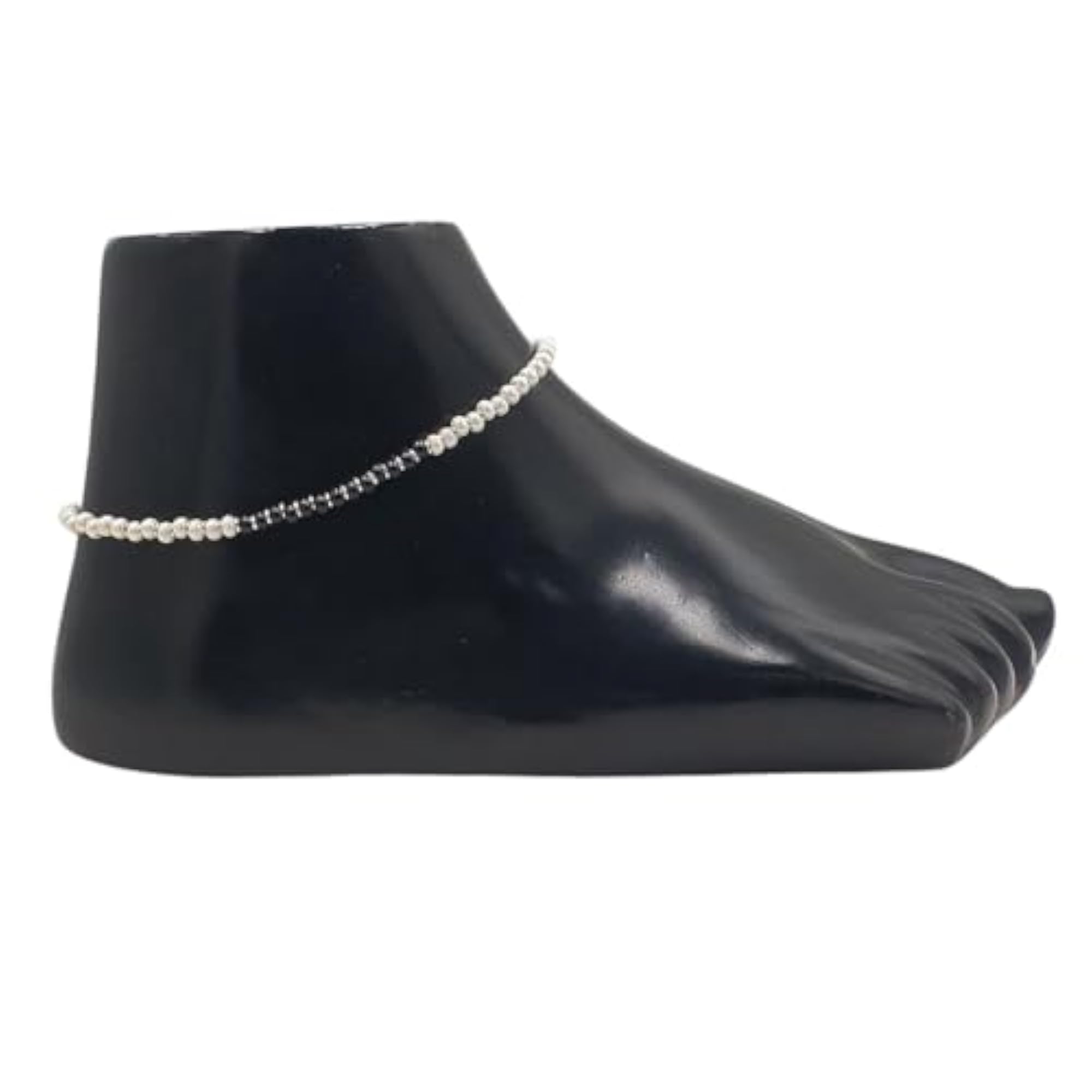 925 Sterling Silver Designer Anklet with White & Black Beads for Women