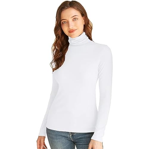 Image of VEARZ® Womens Polo ROLL Neck Jumper - Ladies Long Sleeves Plain Stretchy HIGH Neck Pull Over Sweater Turle Neck Top (M/L (UK 12-14), White)
