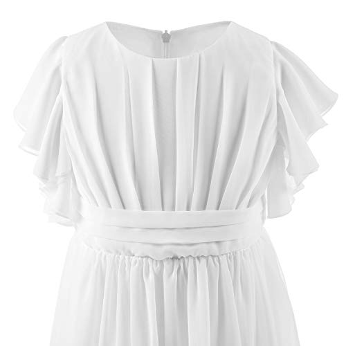 Abaowedding Fancy Chiffon Flower Girl Dresses Flutter Sleeves Junior Bridesmaid Dress(Size 8,White) #TOP5