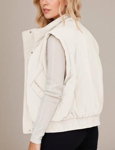 Women Sleeveless Puffer Vest – Cropped Lightweight Quilted Gilet with Button Down Side Pockets Essential Outerwear4