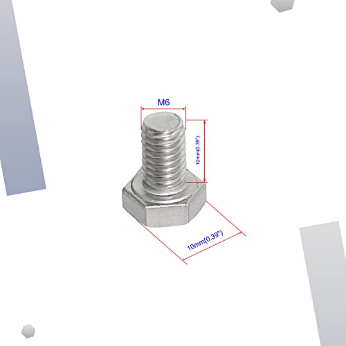 Image of M6 x 10mm Hex Head Bolts Screws Grade 5.8 Stainless Steel, Fasteners Fully Machine Threaded SUS304 10 Pcs