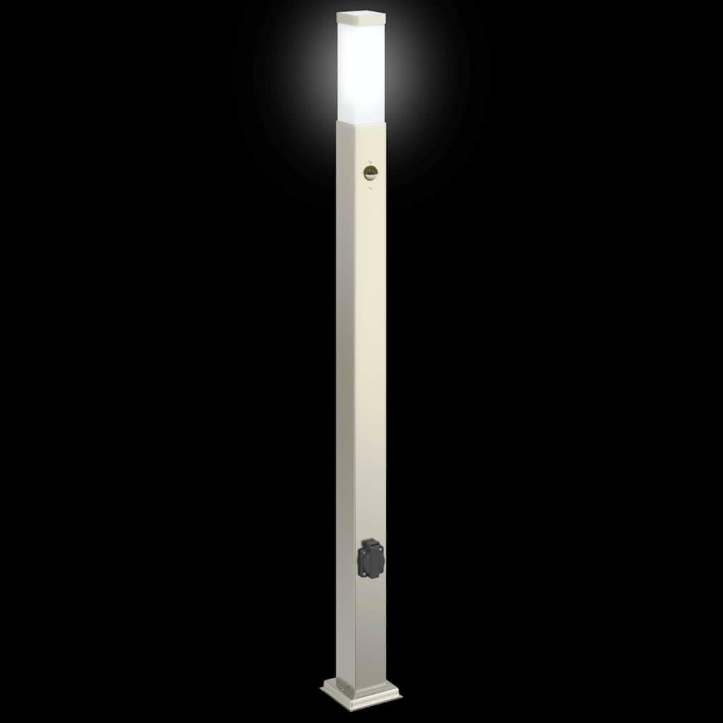 Lampa słupkowa z gniazdkiem 110 cm, zewnętrzna lampa stojąca z czujnikiem ruchu ze stali nierdzewnej IP44, lampa stojąca ogrodowa z czujnikiem PIR i dyfuzorem na taras, wjazd i do ogrodu