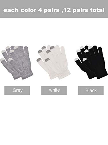 Image of Pangda 12 Pairs Winter Touch Screen Gloves for Men Women Stretch Knitted Texting Gloves Warm Windproof Solid Color Mittens