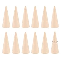 FINGERINSPIRE 5 Finger Rings Display Wooden Cone Ring Holders with Imitation Leather Finger Ring Stand Jewelry Display Holder Showcase 20x5x8cm, White