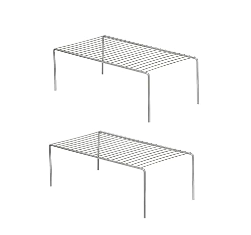 Image of Pack of 2 Stainless Steel Under Cabinet Kitchen Dish Rack Expandable Storage Floating Shelves for Kitchen Multipurpose Organizer Extend Up to 580 Mm with Anti-Rust Nano Coating