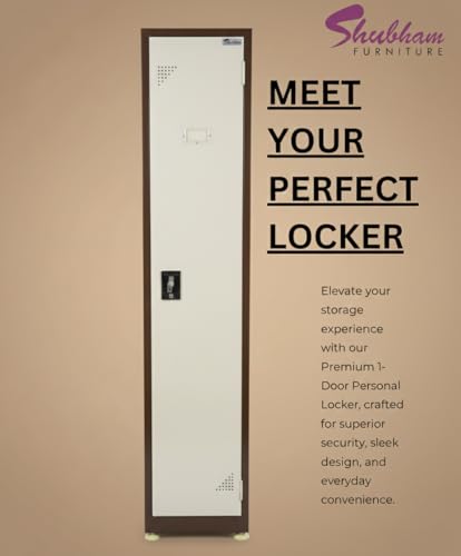 Image of Shubham Furnitures Single Door Steel Locker Cabinet with 4 Shelves & Hanging Rod | Heavy Duty Lockable Storage Cupboard for Office Gym Factory School | Powder Coated 1 Door Metal Locker Brown