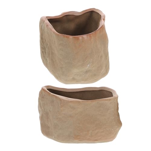YARNOW 2piezas Maceta Cerámica Drenaje Diseño De Textura De Piedra para Suculentas y Cactus para Decoración De Interiores Escritorios y Apartamentos
