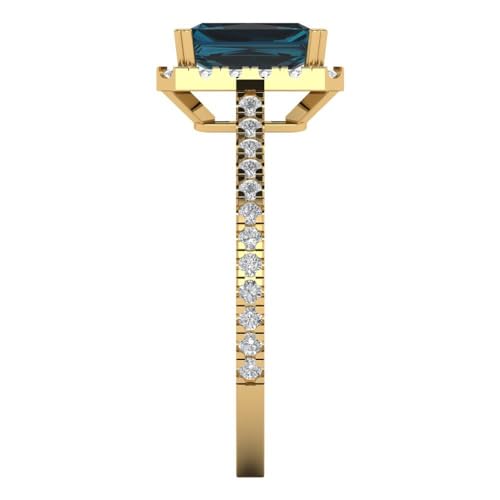 Clara Pucci 2.08 Emerald Cut Solitaire W/Accent Halo Natural London Blue Topaz Bridal Wedding Statement Ring Solid 18K Yellow Gold3