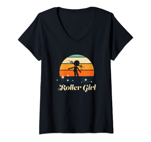 Mujer Funny Roller Girl Vintage Rollerblades regalo patinaje sobre ruedas Camiseta Cuello V