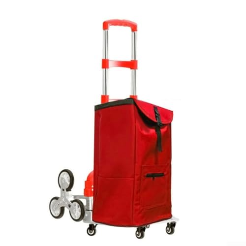 Carro de compras plegable ultraligero para subir escaleras con forro de bolsa aislado 42L, carro de marco de aluminio para comestibles (rojo)