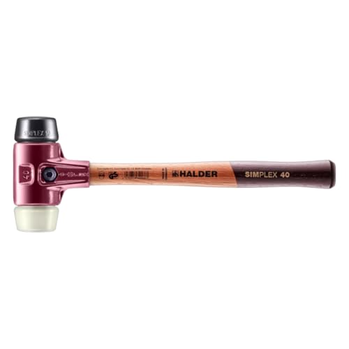 Image of Halder Simplex Soft-Faced Mallet 3028.040 - Medium-Hard Rubber Insert, Hard Nylon Insert, Cast Iron Housing with Handle Protection Sleeve, Varnished Wooden Handle, 40mm, 1.4 lbs.
