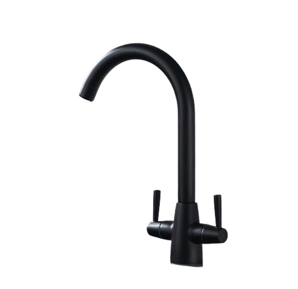 Kitchen Faucets Brass Material Double Handle Kitchen Sink Tap Kitchen Crane Mixer 360Swivel Kitchen Faucets XT538(Black)
