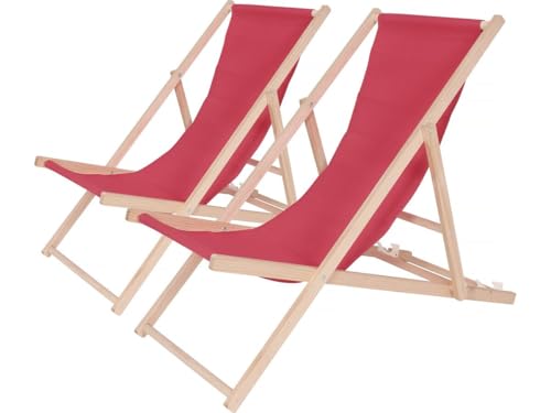 Habitat et Jardin - Lot de 2 Bains de Soleil en Bois Chilienne - Transats Pliables, Empilables - Chaises de Jardin, Piscine et Balcon Inclinables en Tissu...